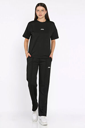 Kadın Çima Detaylı Nakışlı Pantolon Tişört İkili Takım