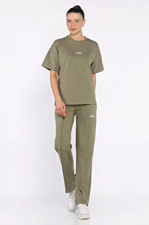 Kadın Çima Detaylı Nakışlı Pantolon Tişört İkili Takım