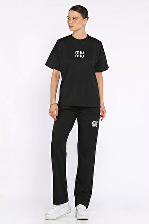 Kadın Nakış Detaylı Tişört Pantolon İkili Takım