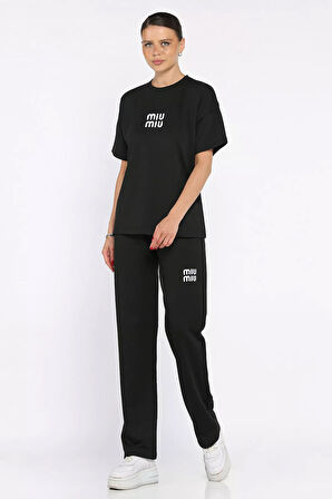 Kadın Nakış Detaylı Tişört Pantolon İkili Takım