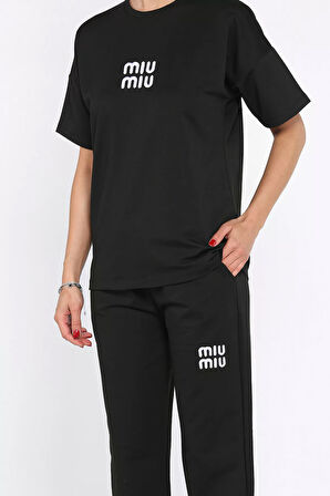 Kadın Nakış Detaylı Tişört Pantolon İkili Takım