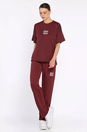 Kadın Nakış Detaylı Tişört Pantolon İkili Takım