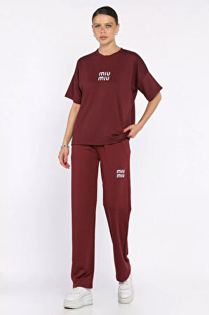 Kadın Nakış Detaylı Tişört Pantolon İkili Takım