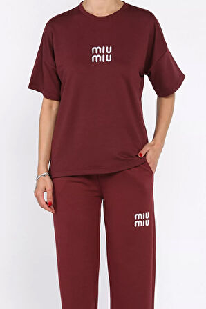 Kadın Nakış Detaylı Tişört Pantolon İkili Takım