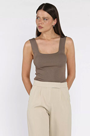 Kare Yaka Askılı Likralı Kadın Triko Bluz (s,m,l Uyumludur)