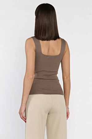 Kare Yaka Askılı Likralı Kadın Triko Bluz (s,m,l Uyumludur)