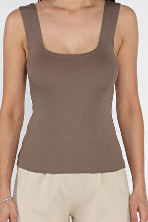 Kare Yaka Askılı Likralı Kadın Triko Bluz (s,m,l Uyumludur)