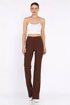 Kadın Çizgi Desenli Boru Paça Pantolon