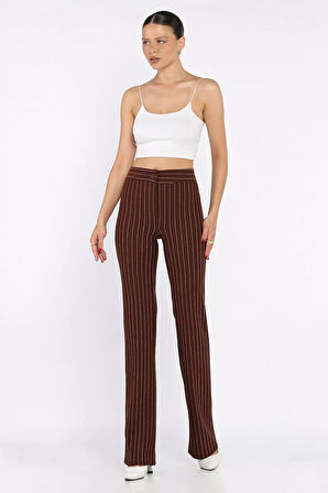 Kadın Çizgi Desenli Boru Paça Pantolon