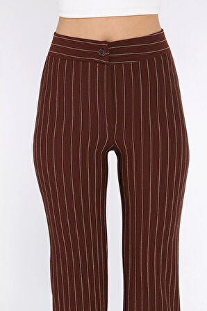 Kadın Çizgi Desenli Boru Paça Pantolon