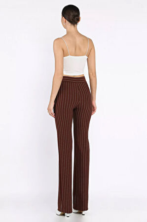 Kadın Çizgi Desenli Boru Paça Pantolon