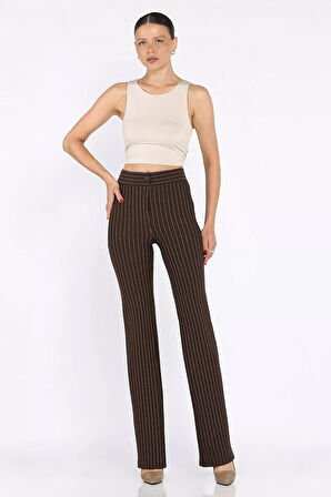Kadın Çizgi Desenli Boru Paça Pantolon