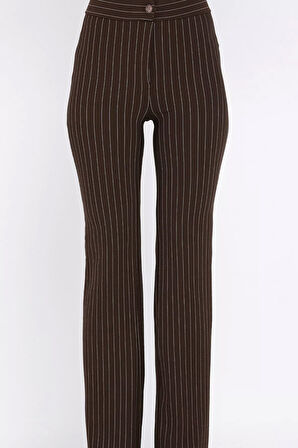 Kadın Çizgi Desenli Boru Paça Pantolon
