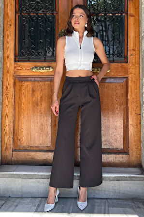 Kadın Bel Lastikli Cırtlı Palazzo Pantolon