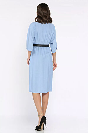 Kruvaze Yaka Kemerli Kadın Elbise