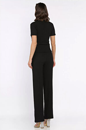 Yan Büzgülü Kadın Bluz Pantolon İkili Takım