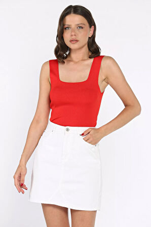 Kare Yaka Askılı Likralı Kadın Triko Bluz (s,m,l Uyumludur)