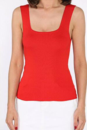 Kare Yaka Askılı Likralı Kadın Triko Bluz (s,m,l Uyumludur)