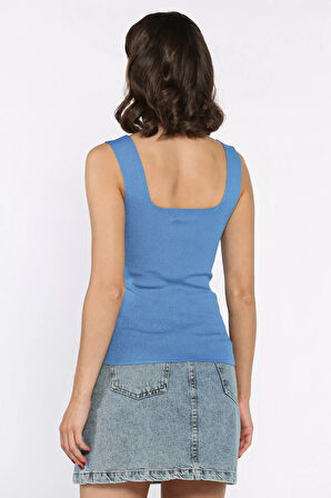 Kare Yaka Askılı Likralı Kadın Triko Bluz (s,m,l Uyumludur)