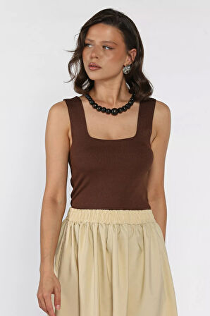 Kare Yaka Askılı Likralı Kadın Triko Bluz (s,m,l Uyumludur)