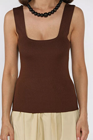 Kare Yaka Askılı Likralı Kadın Triko Bluz (s,m,l Uyumludur)