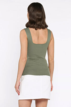 Kare Yaka Askılı Likralı Kadın Triko Bluz (s,m,l Uyumludur)