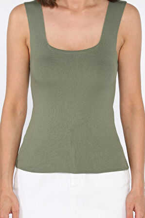 Kare Yaka Askılı Likralı Kadın Triko Bluz (s,m,l Uyumludur)