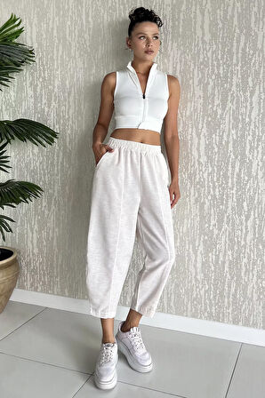 Ön Çimalı Kadın Keten Havuç Pantolon