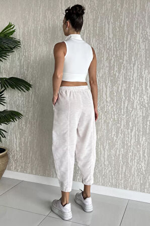 Ön Çimalı Kadın Keten Havuç Pantolon