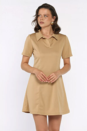 Polo Yaka Kadın Mini Elbise