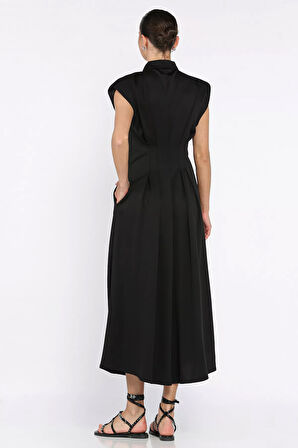 Pileli Ön Çıtçıtlı Sıfır Kol Kadın Elbise