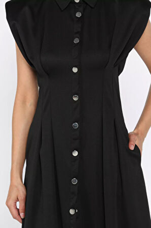 Pileli Ön Çıtçıtlı Sıfır Kol Kadın Elbise