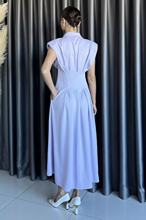 Pileli Ön Çıtçıtlı Sıfır Kol Kadın Elbise