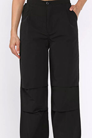 Kadın Bel Ve Paça Lastikli Yüksek Bel Paraşüt Pantolon