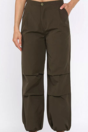 Kadın Bel Ve Paça Lastikli Yüksek Bel Paraşüt Pantolon