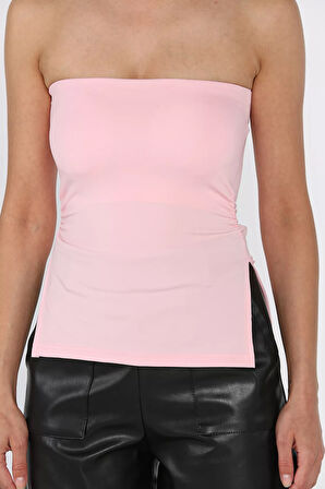 Kadın Yanlar Yırtmaçlı Büzgü Detaylı Pedli Straplez Büstiyer