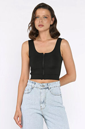 Kadın Ön Fermuarlı Pedli Likralı Büstiyer