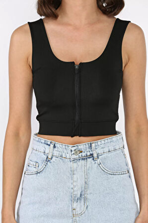 Kadın Ön Fermuarlı Pedli Likralı Büstiyer