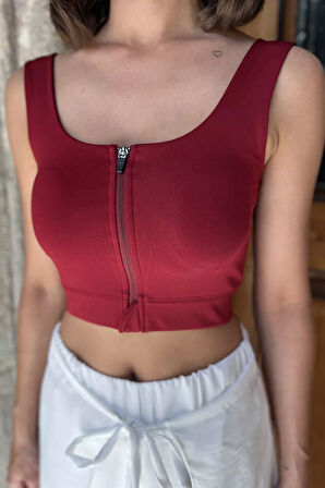 Kadın Ön Fermuarlı Pedli Likralı Büstiyer