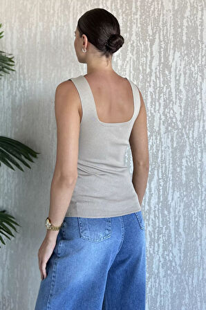 Kare Yaka Askılı Likralı Kadın Triko Bluz (s,m,l Uyumludur)