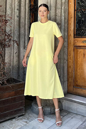 Bisiklet Yaka Cep Detaylı Kısa Kol Elbise