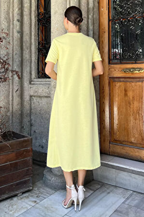 Bisiklet Yaka Cep Detaylı Kısa Kol Elbise