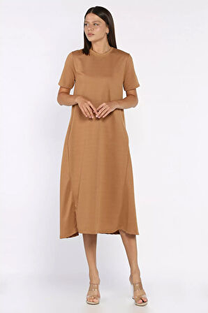 Bisiklet Yaka Cep Detaylı Kısa Kol Elbise