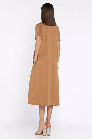 Bisiklet Yaka Cep Detaylı Kısa Kol Elbise