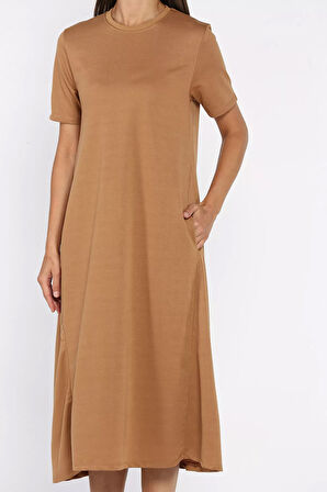 Bisiklet Yaka Cep Detaylı Kısa Kol Elbise