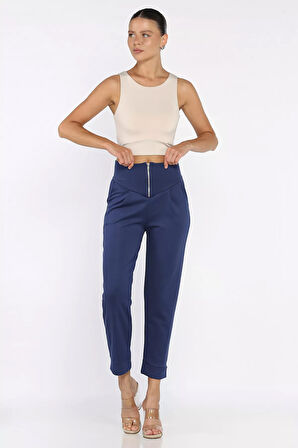 Kadın Pile Detaylı Fermuarlı Pantolon