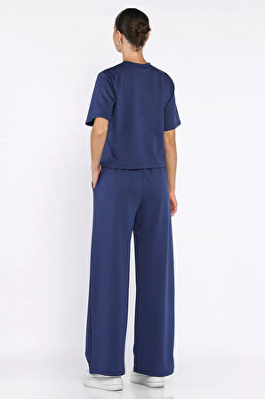 Kadın Çimalı Palazzo Pantolon Tişört İkili Takım