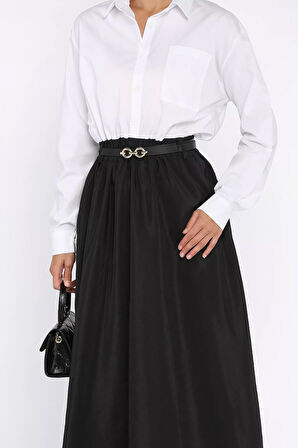 Kadın Garnili Cep Detaylı Kemerli Elbise