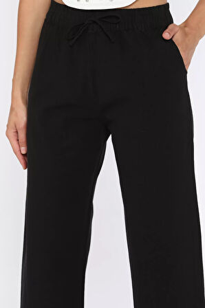 Bel Lastikli Paça Püsküllü Kadın Keten Pantolon