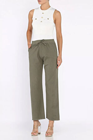 Bel Lastikli Paça Püsküllü Kadın Keten Pantolon